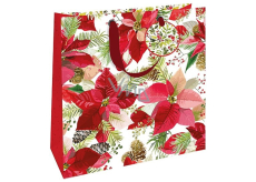 Nekupto Darčeková papierová taška luxusná 33 x 33 cm Vianočná červená hviezda