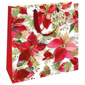 Nekupto Darčeková papierová taška luxusná 33 x 33 cm Vianočná červená hviezda