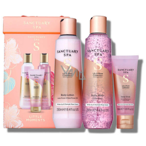 Sanctuary Spa Little Moments Lily and Rose telové mlieko 250 ml + sprchový gél 250 ml + telový peeling 50 ml, kozmetická sada pre ženy