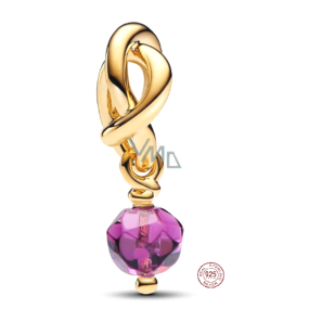 Charm Striebro 925 Prepletený fazetovaný kruh večnosti fialový, prívesok na náramok symbol február