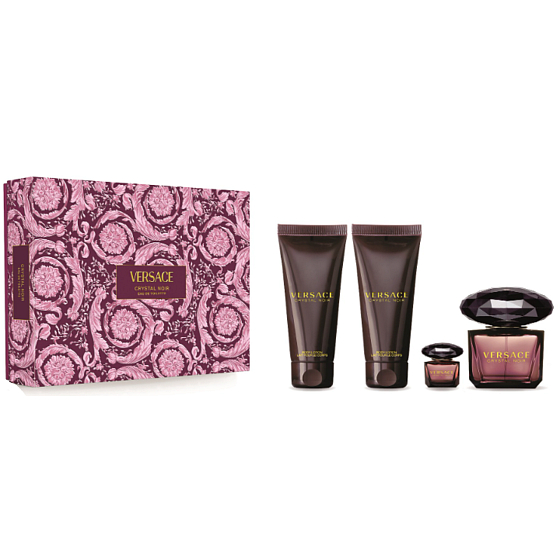 Versace Crystal Noir parfumovaná voda 90 ml + sprchový gél 100 ml + telové mlieko 100 ml + parfumovaná voda 5 ml, darčeková sada pre ženy