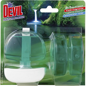 Dr. Devil 3v1 Natur Fresh tekutý WC blok, košíček + náplň 3× 55 ml Dr. Devil 3v1 Natur Fresh tekutý WC blok, košíček + náplň 3× 55 ml