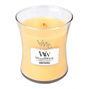 Woodwick Honeysuckle - Zimolez a jazmín vonná sviečka s dreveným knôtom a viečkom sklo malá 85 g