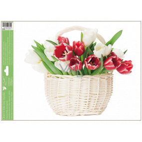 Okenná fólia bez lepidla tulipány v košíku 42 x 30 cm