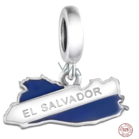 Charm Striebro 925 El Salvador vlajka - hojdajúca sa mapa, prívesok na náramok cestovanie