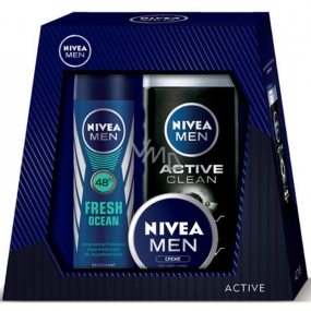 Nivea Men Univerzálny krém 30 ml + Active Clean sprchový gél 250 ml + Fresh Ocean 48h deodorant sprej 150 ml, kozmetická sada