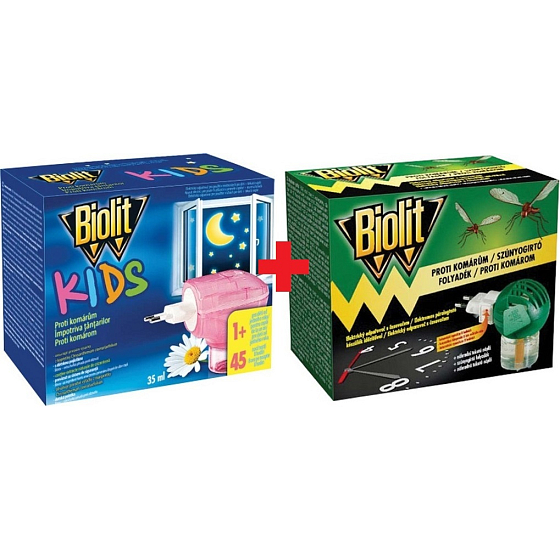 Biolit Elektrický odparovač s časovačom a náplň 45 nocí proti komárom 35 ml + Biolit Kids Elektrický odparovač a tekutá náplň 45 nocí proti komárom 35 ml