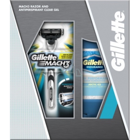 Gillette Mach3 holiaci strojček + Arctic Ice Clear gel antiperspirant dezodorant stick gél 70 ml, kozmetická sada, pre mužov