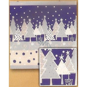 Nekupto Darčekový baliaci papier 70 x 200 cm Vianočný Modrobiely, les, hviezdy