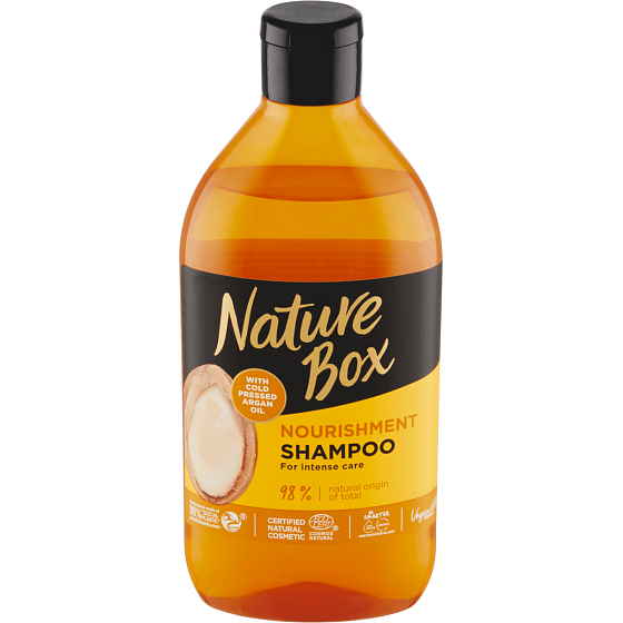 Nature Box Argan Oil vyživujúci šampón na vlasy so 100% za studena lisovaným arganovým olejom, vhodné pre vegánov 385 ml
