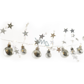 Emos Vianočná girlanda so striebornými guľami a hviezdami 1,9 m, 20 LED diód, teplá biela