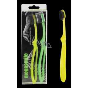 MegaSmile Black Whitening Loop Soft Toothbrush Najľahšia mäkká zubná kefka na svete s objemnou rukoväťou žltá, zelená 2 ks, duopack