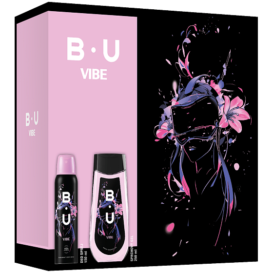 B.U. Vibe deodorant sprej 150 ml + sprchový gél 250 ml, kozmetická sada pre ženy