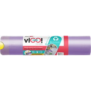 viGO vrecia na odpad zaisťovacie fialové LDPE 27 µ 60 l, 60 × 72 cm, 10 ks