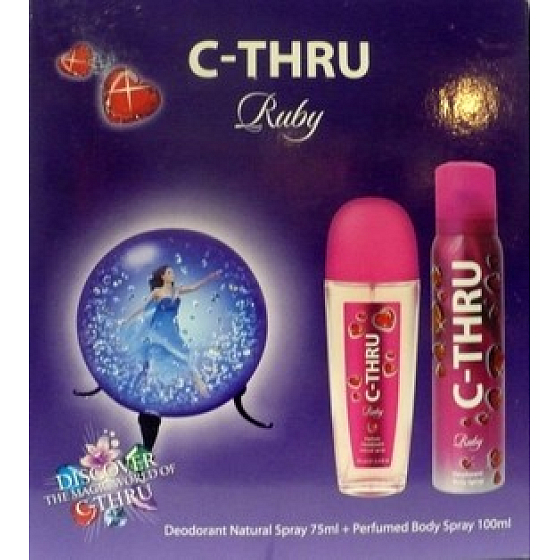 C-Thru Ruby parfumovaný dezodorant sklo pre ženy 75 ml + dezodorant sprej 100 ml, kozmetická sada
