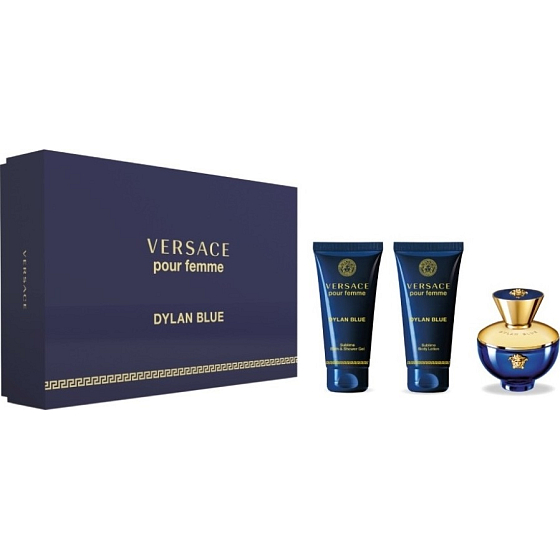 Versace Dylan Blue pour Femme toaletná voda pre ženy 50 ml + sprchový gél 50 ml + telové mlieko 50 ml, darčeková sada
