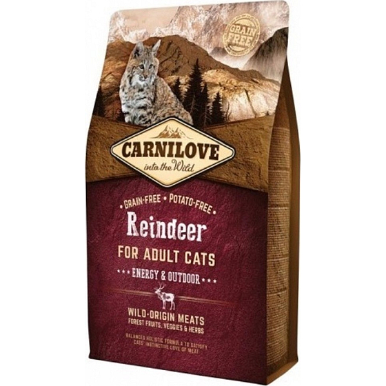 Carnilove Cat Reindeer Energy & Outdoor superprémiové kompletné krmivo pre dospelé mačky s prístupom von 6 kg