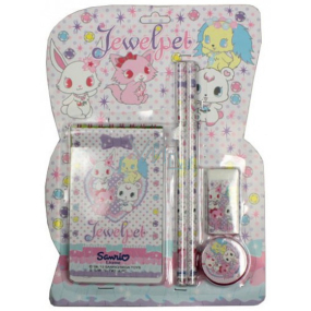 EP Line JewelPet školský set guma + orezávátko + ceruzka 2 ks + poznámkový blok, odporúčaný vek 3+