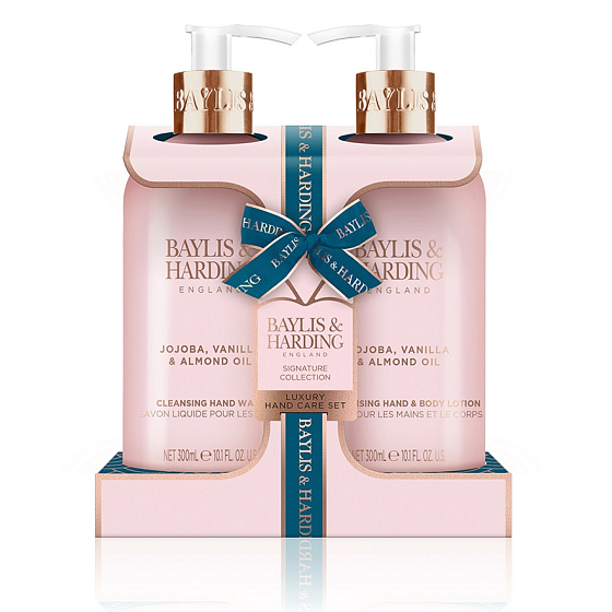 Baylis & Harding tekuté mydlo s vanilkovým a mandľovým olejom 300 ml + telové mlieko na ruky a telo 300 ml, kozmetická sada pre ženy