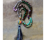 108 Mala 7 čakrový náhrdelník, NOC meditačné šperky, prírodný kameň, elastický, strapec 8 cm, korálky 6+8 mm