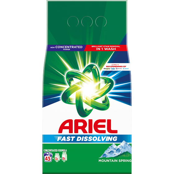 Prací prášok Ariel Mountain Spring pre čistú a voňavú bielizeň bez škvŕn 45 dávok 2,475 kg