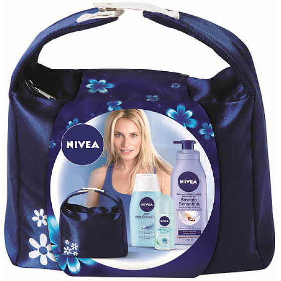 Nivea Smooth antiperspirant roll-on 50 ml + odličovač 1250 ml + telové mlieko 400 ml + taška, pre ženy kozmetická sada