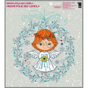 Okenné fólie bez lepidla anjelici vo venčeka otočený čelne zelený 33,5 x 30 cm