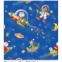Zoewie Darčekový baliaci papier 70 x 200 cm Bambini tmavomodrý - Santa na rakete, sob, mesiac