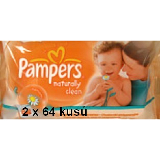 Pampers Naturally Clean vlhčené obrúsky 2 x 64 kusov