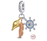 Charm Striebro 925 Ochranný amulet, kotva, pierko, mušľa 3v1, prívesok na náramok more