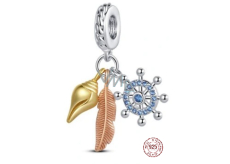 Charm Striebro 925 Ochranný amulet, kotva, pierko, mušľa 3v1, prívesok na náramok more