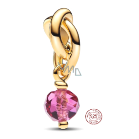 Charm Striebro 925 Prepletený fazetovaný kruh večnosti ružový, prívesok na náramok symbol október