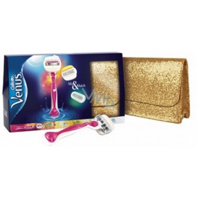 Gillette Venus & Olay rúčka Pink + náhradné hlavice 3 kusy + zlatá kabelka, kozmetická súprava pre ženy