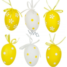 Vajíčka plastová na zavesenie bielo-žlté 6 cm 6 kusov v sáčku