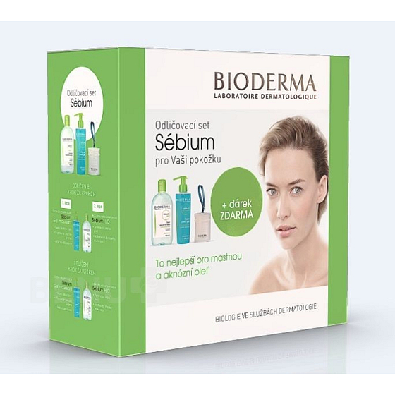 Bioderma Sébium H2O pleťová voda 500 ml + Mousant čistiaci penový gél 200 ml + tampóny, kozmetická sada