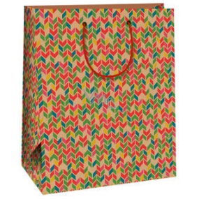 Ditipo Darčeková papierová taška 26,4 x 13,7 x 32,4 cm béžová, s geometrickými vzormi