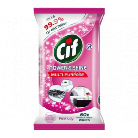 Cif Power & Shine Multi-Purpose Pink Lily antibakteriálne viacúčelové vlhčené obrúsky 60 kusov