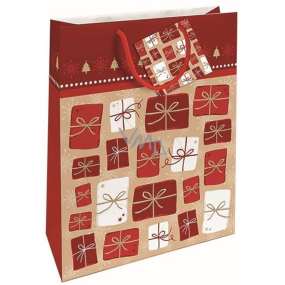 Nekupto Darčeková papierová taška 32,5 x 26 x 13 cm Vianočné červené balíčky