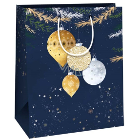 Ditipo Darčeková papierová taška 26,4 x 13,6 x 32,7 cm Vianočná modrá s fľaškami