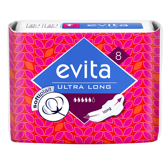 Evita Ultra Long Softiplait hygienické vložky s krídelkami 8 kusov