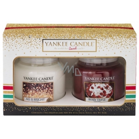 Yankee Candle All Is Bright - Všetko len september + Berry Trifle - Ovocný dezert s vanilkovým krémom vonná sviečka Classic strednej sklo 2 x 411 g, vianočné darčeková sada