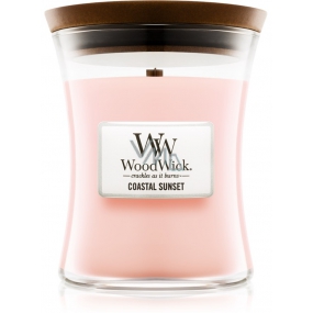 Woodwick Coastal Sunset - Západ slnka na pobreží vonná sviečka s dreveným knôtom a viečkom sklo malá 85 g