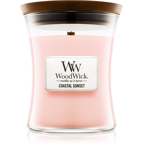 WoodWick Coastal Sunset - Západ slnka na pobreží vonná sviečka s dreveným knôtom a viečkom sklo malá 85 g