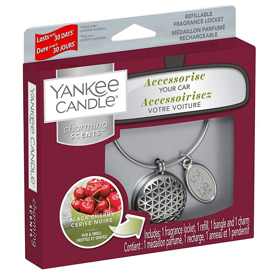 Yankee Candle Black Cherry - Zrelé čerešne vôňa do auta kovová strieborná visačka Charming Scents set Geometric 13 x 15 cm, 90 g
