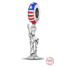Charm Striebro 925 USA Americká vlajka - Socha Slobody, prívesok na náramok cestovanie