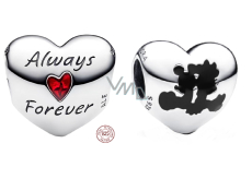 Prívesok zo striebra 925 Disney Mickey Mouse a Minnie Mouse - Srdce - Navždy, korálik na náramku lásky