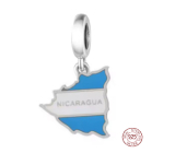 Charm Sterlingové stříbro 925 Nicaragua vlajka - houpající se mapa, přívěsek na náramek cestování