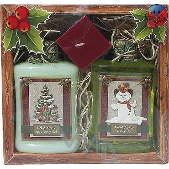 Bohemia Gifts Veselé Vianoce Oliva sprchový gél 300 ml + kúpeľ 300 ml + sviečka, kozmetická sada