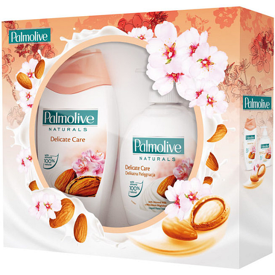 Palmolive Mandľová starostlivosť tekuté mydlo Naturals Almond 300 ml + sprchový gél Naturals Almond 250 ml, kozmetická sada