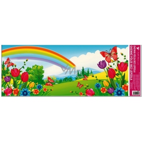 Okenná fólia bez lepidla krajinka s dúhou a tulipánom 60 x 22,5 cm 1 kus